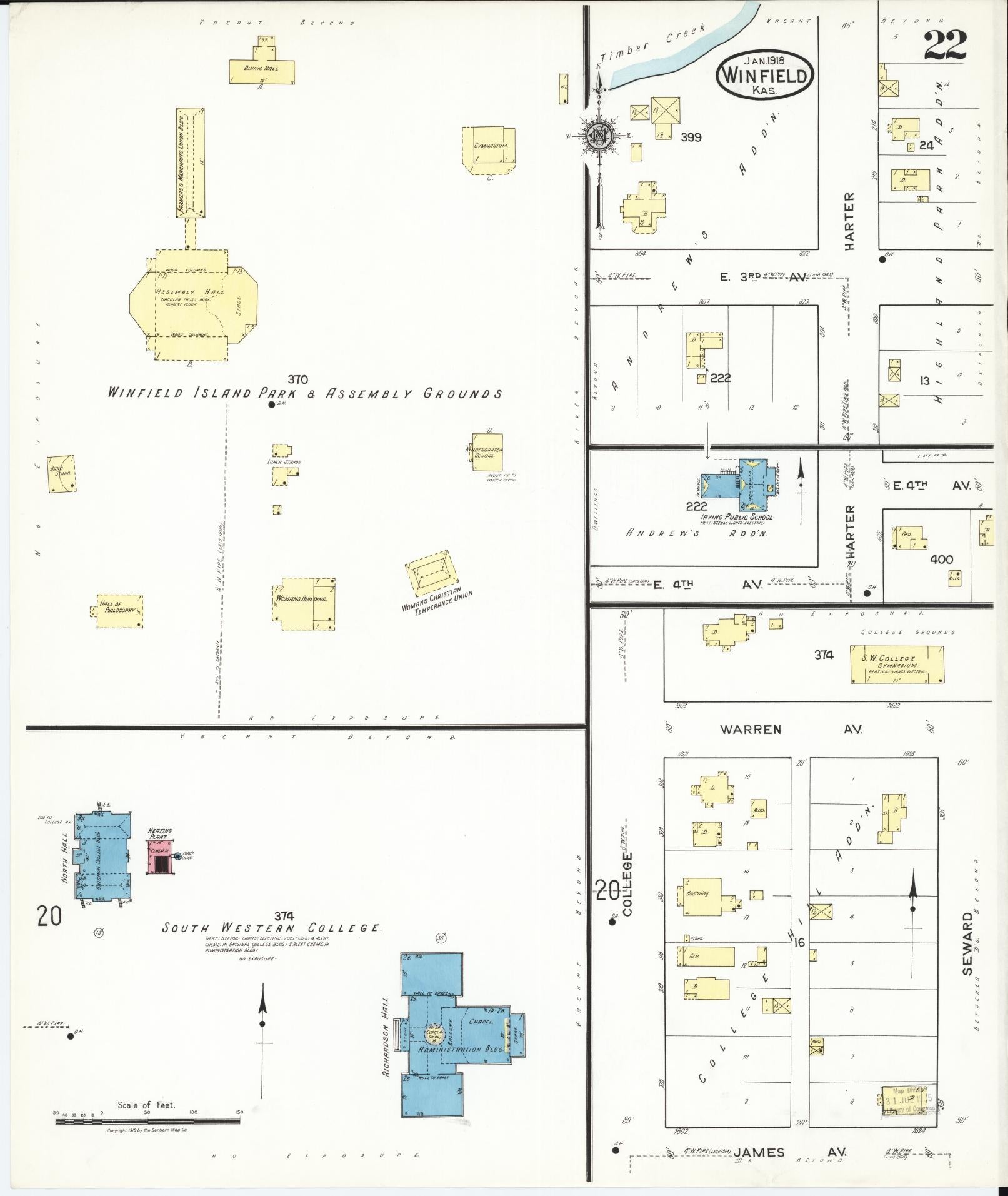 Sanborn Fire Insurance Map from Winfield, Cowley County, Kansas (1918), Sheet #0022 - Historic Sanborn Fire Insurance Map Print, vintage old map wall art, antique decor, genealogy gift, Kansas Kansas map