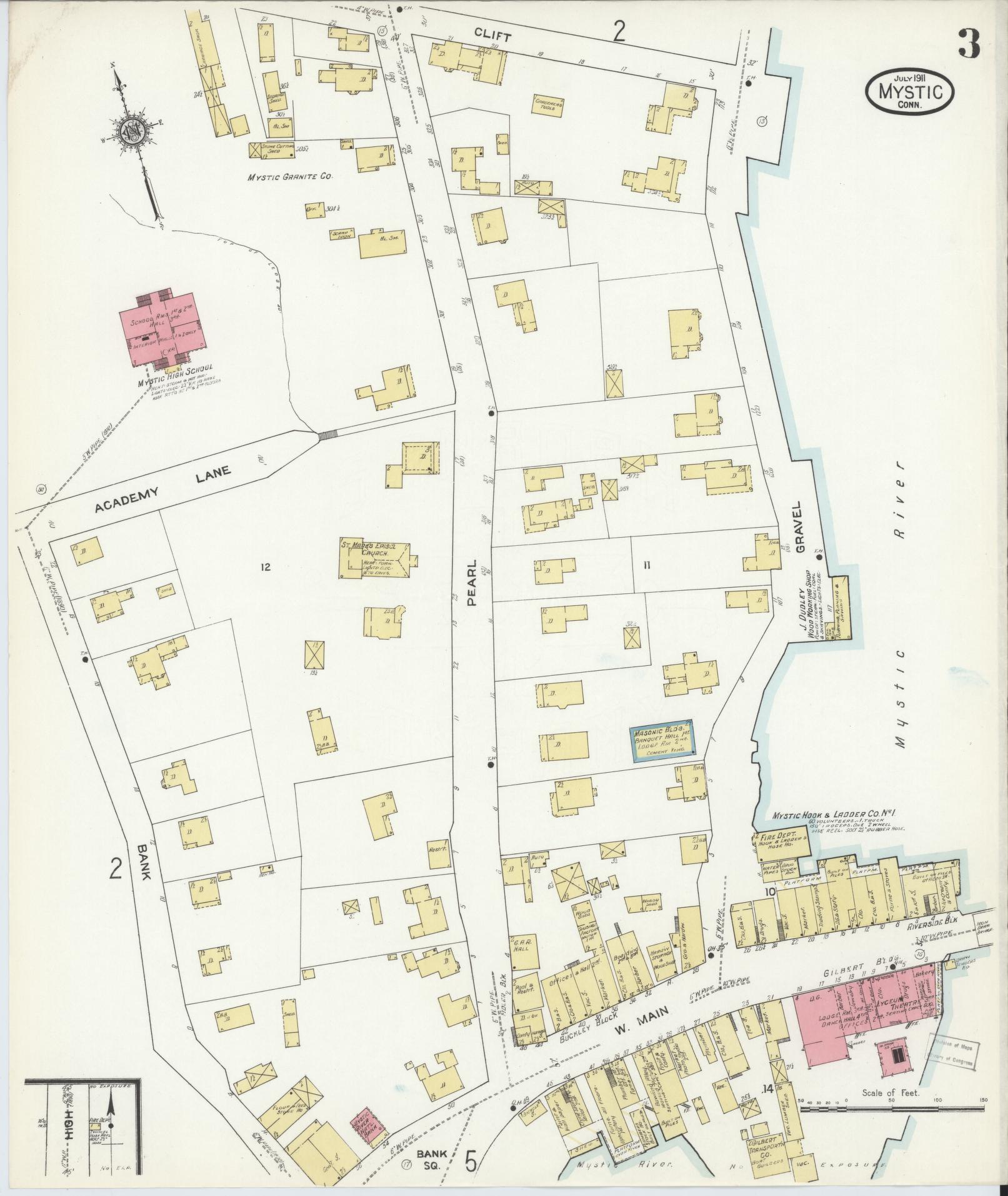 Sanborn Fire Insurance Map from Mystic, New London County, Connecticut (1911), Sheet #0003 - Complete Map Set gallery image, historic Sanborn map, vintage wall art, Connecticut Connecticut