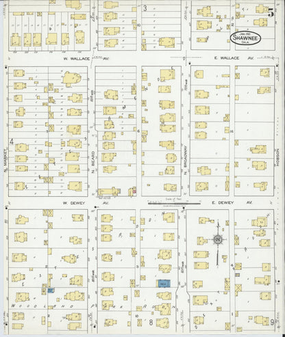 Sanborn Fire Insurance Map from Shawnee, Pottawatomie County, Oklahoma (1919), Sheet #0005 - Complete Map Set gallery image, historic Sanborn map, vintage wall art, Oklahoma Oklahoma