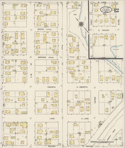 Sanborn Fire Insurance Map from Camas, Clark County, Washington (1922), Sheet #0012 - Historic Sanborn Fire Insurance Map Print, vintage old map wall art, antique decor, genealogy gift, Washington Washington map