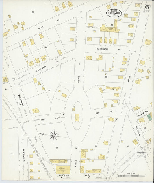 Sanborn Fire Insurance Map from Hicksville, Nassau County, New York (1908), Sheet #0006 - Historic Sanborn Fire Insurance Map Print, vintage old map wall art, antique decor, genealogy gift, New York New York map