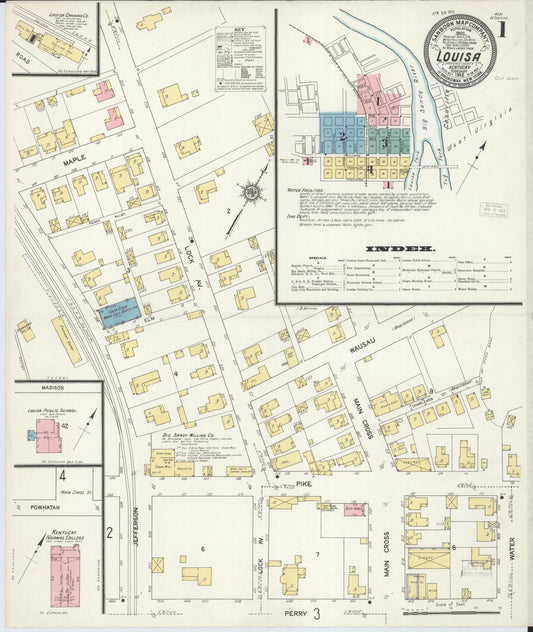Sanborn Fire Insurance Map from Louisa, Lawrence County, Kentucky (1912), Sheet #0001 - Complete Map Set gallery image, historic Sanborn map, vintage wall art, Kentucky Kentucky