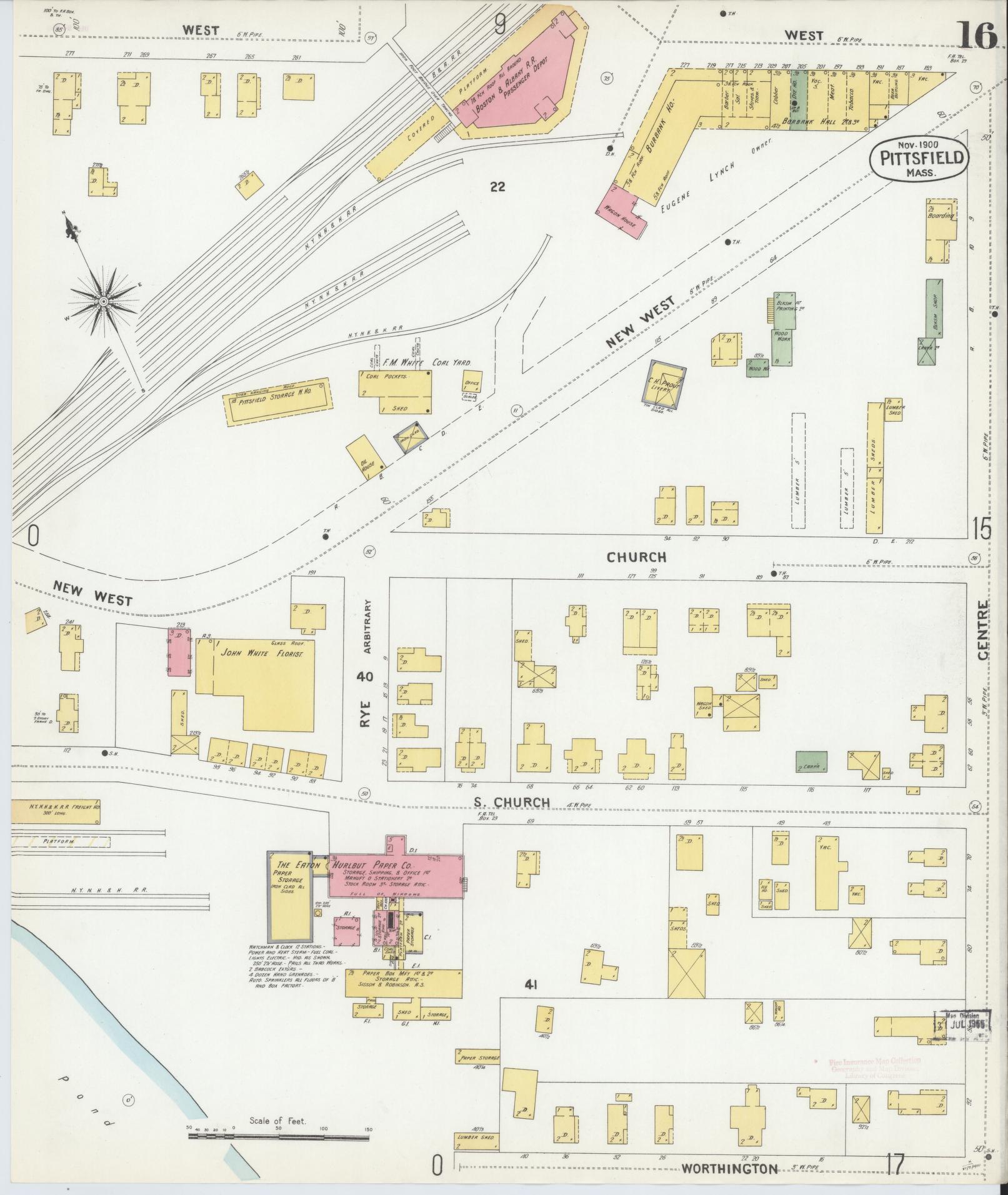 Sanborn Fire Insurance Map from Pittsfield, Berkshire County, Massachusetts (1900), Sheet #0016 - Historic Sanborn Fire Insurance Map Print, vintage old map wall art, antique decor, genealogy gift, Massachusetts Massachusetts map