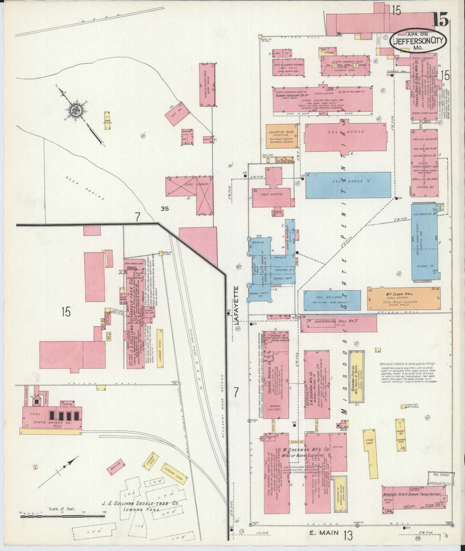 Sanborn Fire Insurance Map from Jefferson City, Cole County, Missouri (1916), Sheet #0015 - Complete Map Set gallery image, historic Sanborn map, vintage wall art, Missouri Missouri