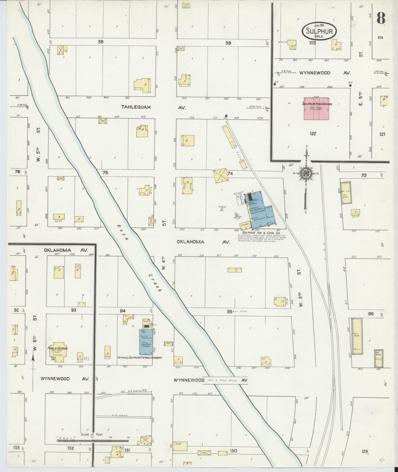 Sanborn Fire Insurance Map from Sulphur, Murray County, Oklahoma (1911), Sheet #0008 - Complete Map Set gallery image, historic Sanborn map, vintage wall art, Oklahoma Oklahoma