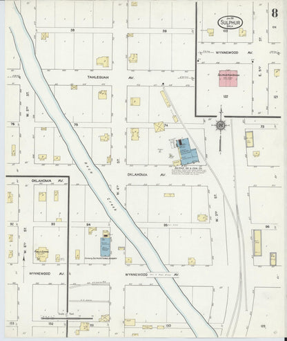 Sanborn Fire Insurance Map from Sulphur, Murray County, Oklahoma (1911), Sheet #0008 - Complete Map Set gallery image, historic Sanborn map, vintage wall art, Oklahoma Oklahoma