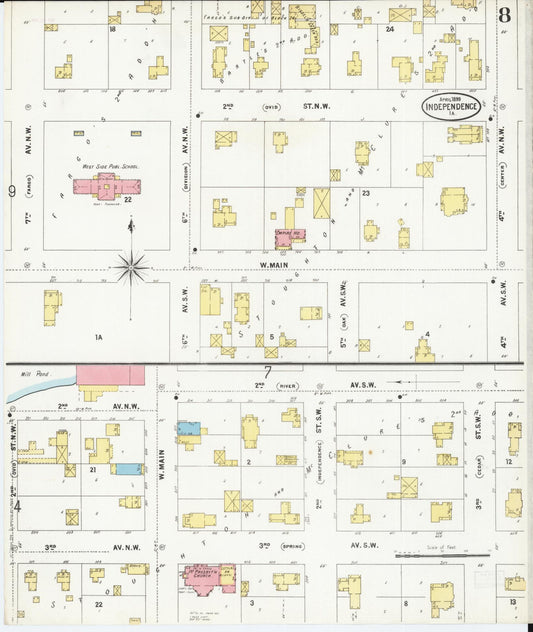 Sanborn Fire Insurance Map from Independence, Buchanan County, Iowa (1899), Sheet #0008 - Historic Sanborn Fire Insurance Map Print, vintage old map wall art