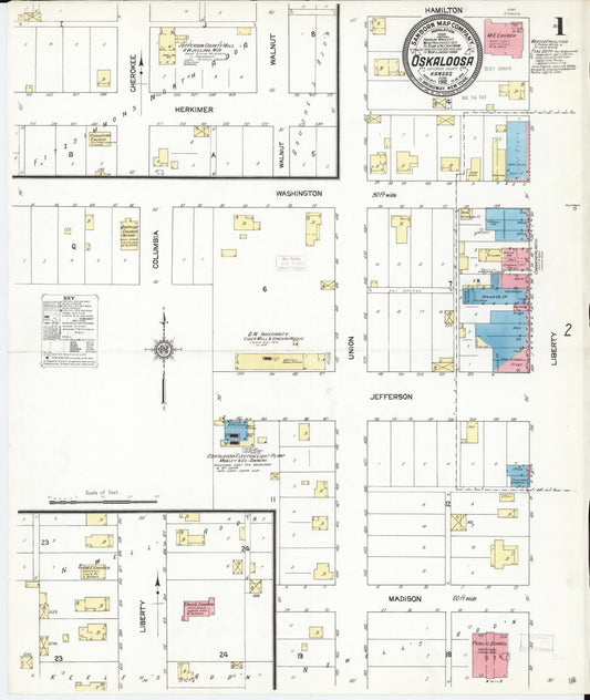 Sanborn Fire Insurance Map from Oskaloosa, Jefferson County, Kansas (1912), Sheet #0001 - Complete Map Set gallery image, historic Sanborn map, vintage wall art, Kansas Kansas