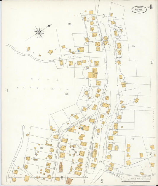 Sanborn Fire Insurance Map from Bisbee, Cochise County, Arizona (1906), Sheet #0004 - Historic Sanborn Fire Insurance Map Print, vintage old map wall art, antique decor, genealogy gift, Arizona Arizona map