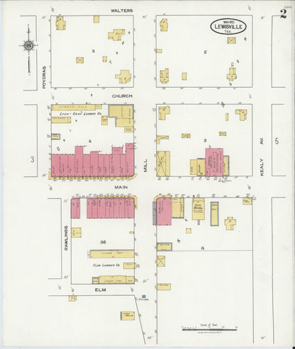 Sanborn Fire Insurance Map from Lewisville, Denton County, Texas (1921), Sheet #0002 - Complete Map Set gallery image, historic Sanborn map, vintage wall art, Texas Texas