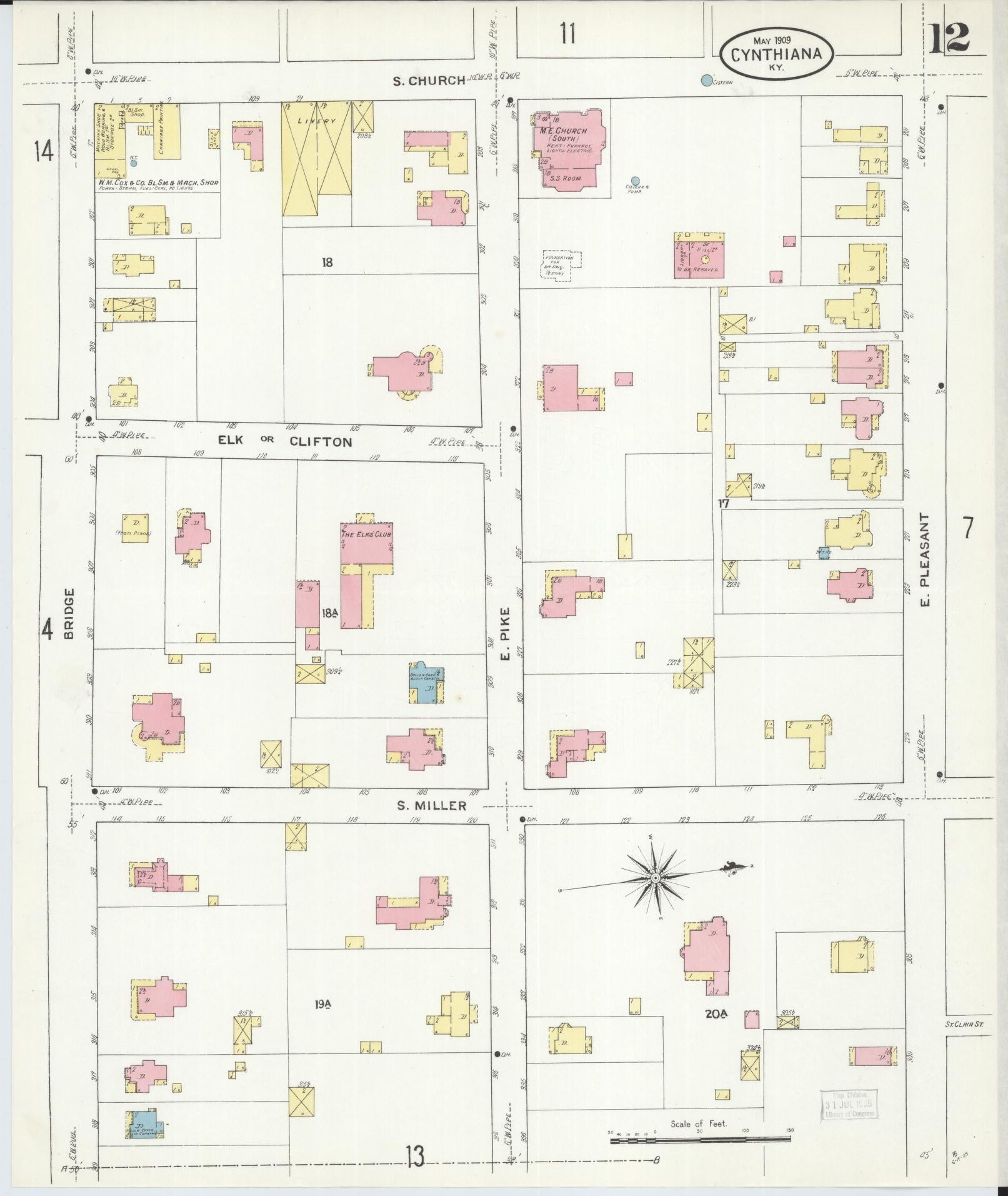 Sanborn Fire Insurance Map from Cynthiana, Harrison County, Kentucky (1909), Sheet #0012 - Complete Map Set gallery image, historic Sanborn map, vintage wall art, Kentucky Kentucky
