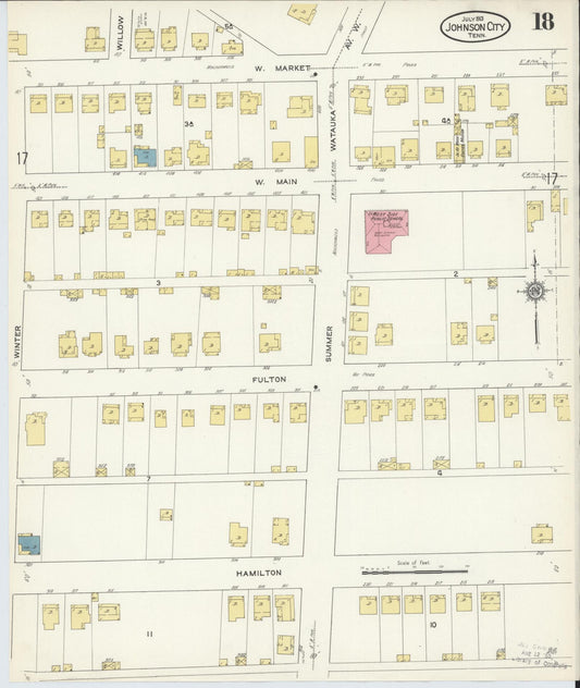 Sanborn Fire Insurance Map from Johnson City, Washington County, Tennessee (1913), Sheet #0018 - Historic Sanborn Fire Insurance Map Print, vintage old map wall art, antique decor, genealogy gift, Tennessee Tennessee map