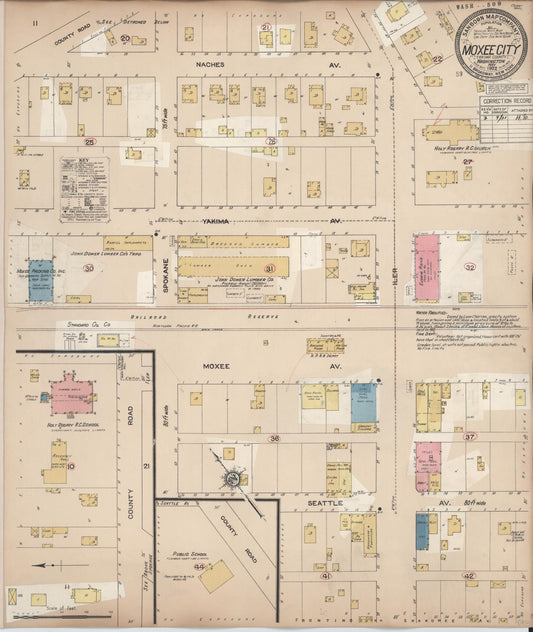 Sanborn Fire Insurance Map from Moxee City, Yakima County, Washington (1931), Sheet #0001 - Historic Sanborn Fire Insurance Map Print, vintage old map wall art, antique decor, genealogy gift, Washington Washington map