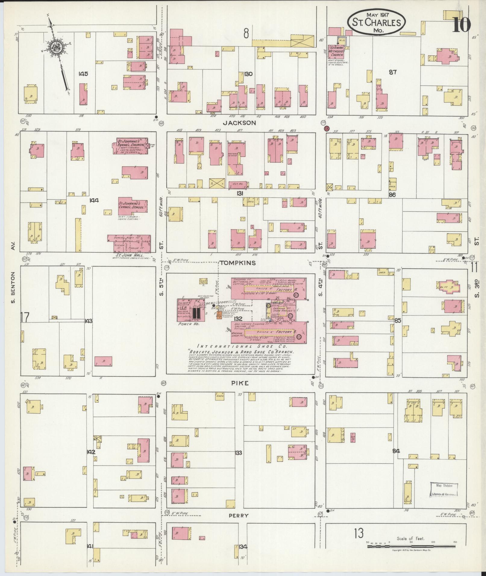 Sanborn Fire Insurance Map from Saint Charles, Saint Charles County, Missouri (1917), Sheet #0010 - Historic Sanborn Fire Insurance Map Print, vintage old map wall art, antique decor, genealogy gift, Missouri Missouri map