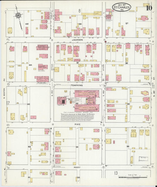 Sanborn Fire Insurance Map from Saint Charles, Saint Charles County, Missouri (1917), Sheet #0010 - Historic Sanborn Fire Insurance Map Print, vintage old map wall art, antique decor, genealogy gift, Missouri Missouri map