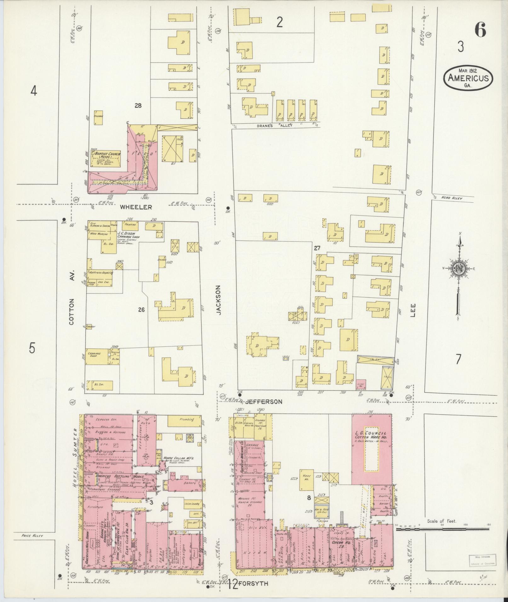 Sanborn Fire Insurance Map from Americus, Sumter County, Georgia (1912), Sheet #0006 - Complete Map Set gallery image, historic Sanborn map, vintage wall art, Georgia Georgia