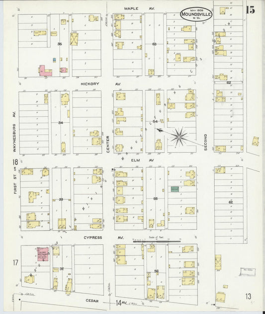 Sanborn Fire Insurance Map from Moundsville, Marshall County, West Virginia (1909), Sheet #0015 - Historic Sanborn Fire Insurance Map Print, vintage old map wall art, antique decor, genealogy gift, West Virginia West Virginia map