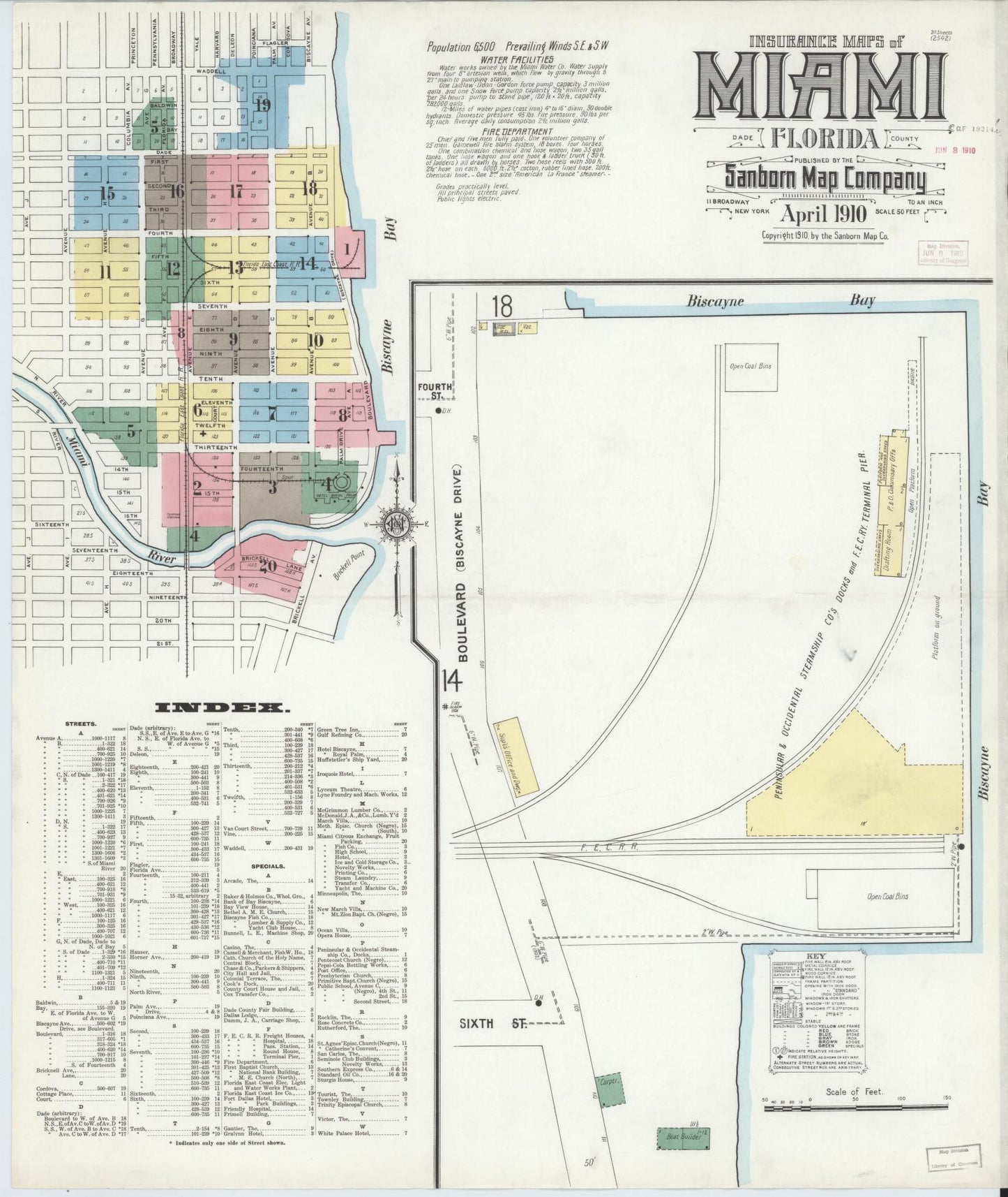Sanborn Fire Insurance Map from Miami, Dade County, Florida (1910), Sheet #0001 - Complete Map Set gallery image, historic Sanborn map, vintage wall art, Florida Florida