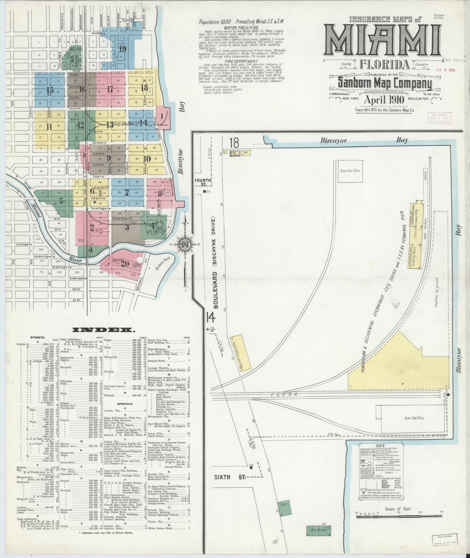Sanborn Fire Insurance Map from Miami, Dade County, Florida (1910), Sheet #0001 - Complete Map Set gallery image, historic Sanborn map, vintage wall art, Florida Florida