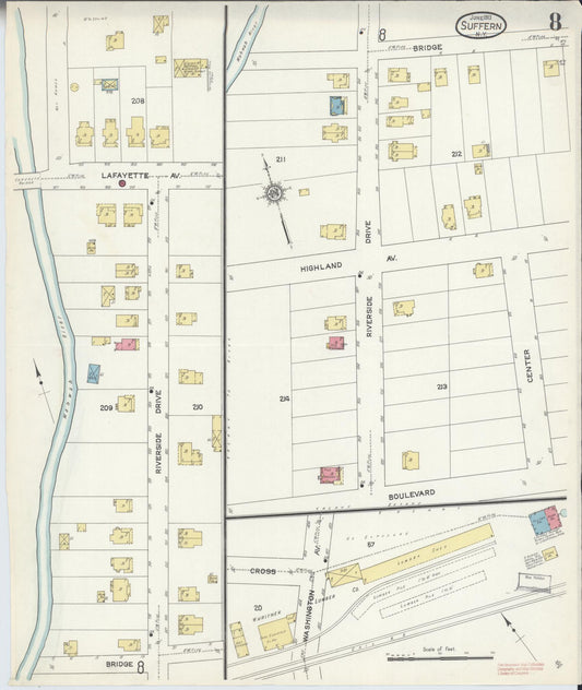 Sanborn Fire Insurance Map from Suffern, Rockland County, New York (1913), Sheet #0008 - Historic Sanborn Fire Insurance Map Print, vintage old map wall art, antique decor, genealogy gift, New York New York map