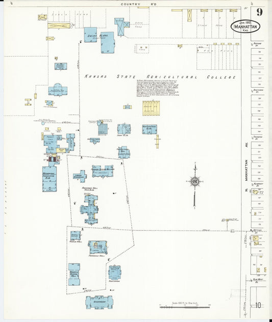 Sanborn Fire Insurance Map from Manhattan, Riley County, Kansas (1912), Sheet #0009 - Historic Sanborn Fire Insurance Map Print, vintage old map wall art, antique decor, genealogy gift, Kansas Kansas map