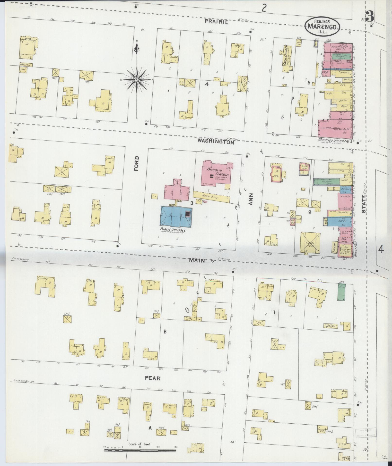 Sanborn Fire Insurance Map from Marengo, McHenry County, Illinois (1905), Sheet #0003 - Complete Map Set gallery image, historic Sanborn map, vintage wall art, Illinois Illinois