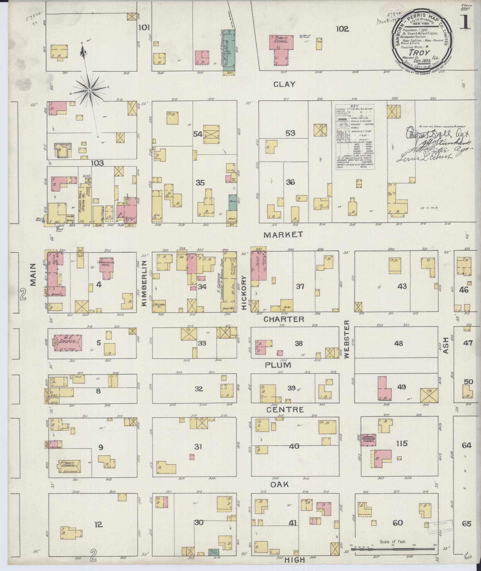 Sanborn Fire Insurance Map from Troy, Madison County, Illinois (1893), Sheet #0001 - Historic Sanborn Fire Insurance Map Print, vintage old map wall art, antique decor, genealogy gift, Illinois Illinois map