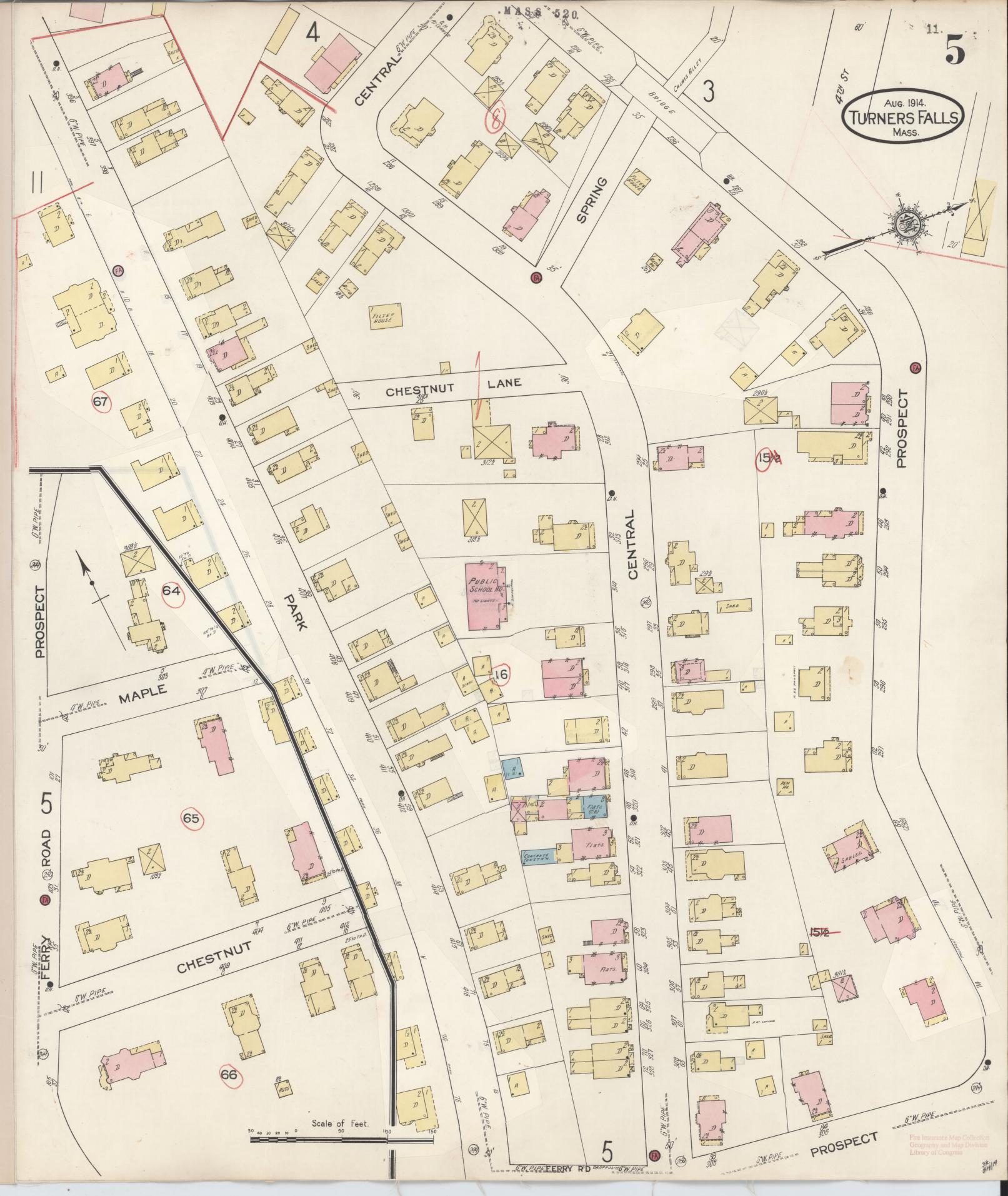 Sanborn Fire Insurance Map from Turners Falls, Franklin County, Massachusetts (1940), Sheet #0005 - Historic Sanborn Fire Insurance Map Print, vintage old map wall art, antique decor, genealogy gift, Massachusetts Massachusetts map