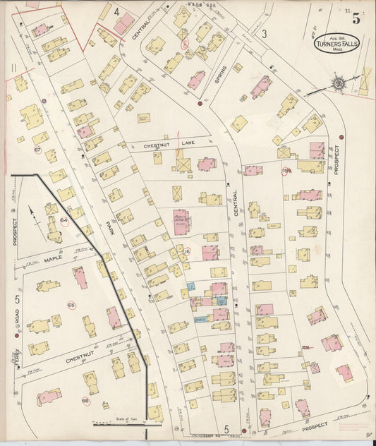 Sanborn Fire Insurance Map from Turners Falls, Franklin County, Massachusetts (1940), Sheet #0005 - Historic Sanborn Fire Insurance Map Print, vintage old map wall art, antique decor, genealogy gift, Massachusetts Massachusetts map