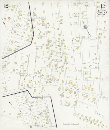 Sanborn Fire Insurance Map from Greer, Greenville and Spartanburg Counties, South Carolina (1930), Sheet #0012 - Complete Map Set gallery image, historic Sanborn map, vintage wall art, South Carolina South Carolina