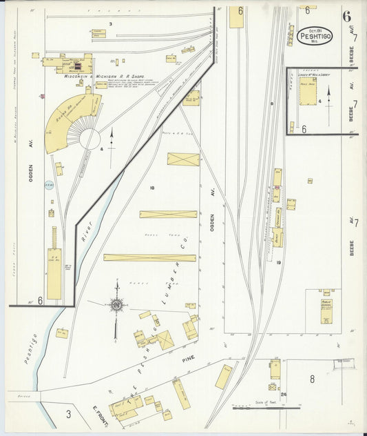 Sanborn Fire Insurance Map from Peshtigo, Marinette County, Wisconsin (1911), Sheet #0006 - Historic Sanborn Fire Insurance Map Print, vintage old map wall art, antique decor, genealogy gift, Wisconsin Wisconsin map