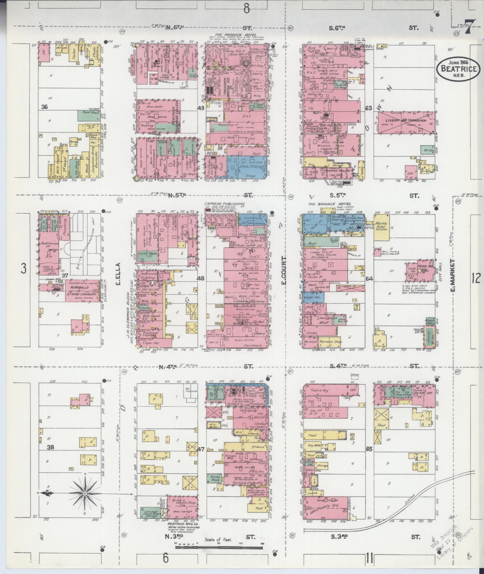 Sanborn Fire Insurance Map from Beatrice, Gage County, Nebraska (1906), Sheet #0007 - Historic Sanborn Fire Insurance Map Print, vintage old map wall art, antique decor, genealogy gift, Nebraska Nebraska map