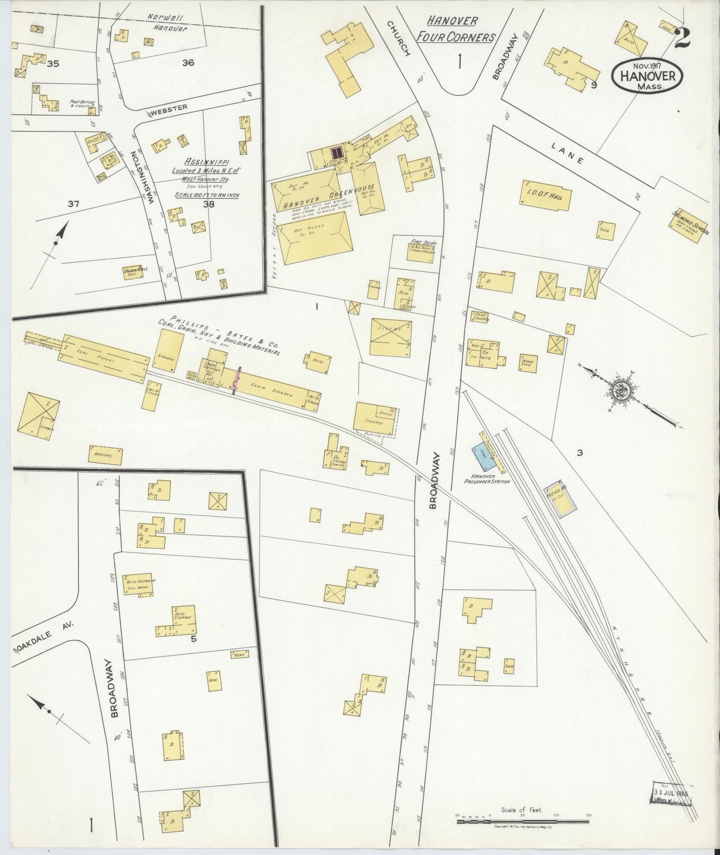 Sanborn Fire Insurance Map from Hanover, Plymouth County, Massachusetts (1917), Sheet #0002 - Complete Map Set gallery image, historic Sanborn map, vintage wall art, Massachusetts Massachusetts
