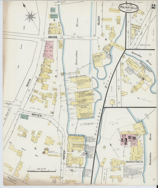 Sanborn Fire Insurance Map from Fairfield, Somerset County, Maine (1889), Sheet #0002 - Historic Sanborn Fire Insurance Map Print, vintage old map wall art, antique decor, genealogy gift, Maine Maine map