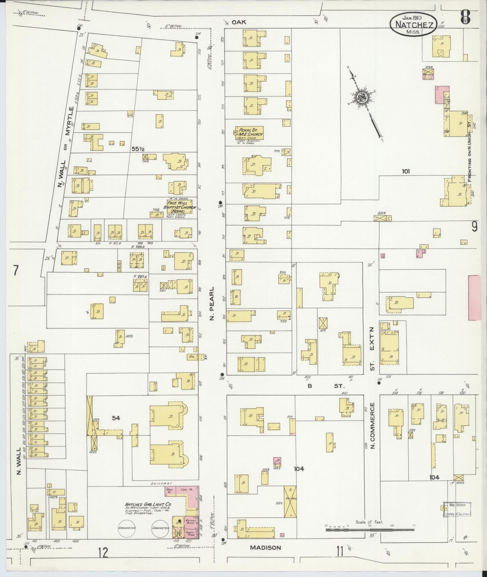 Sanborn Fire Insurance Map from Natchez, Adams County, Mississippi (1910), Sheet #0008 - Complete Map Set gallery image, historic Sanborn map, vintage wall art, Mississippi Mississippi
