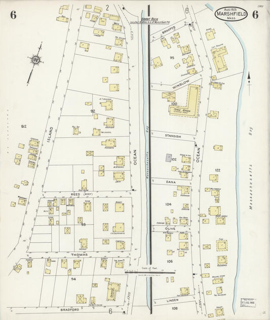 Sanborn Fire Insurance Map from Marshfield, Plymouth County, Massachusetts (1925), Sheet #0006 - Historic Sanborn Fire Insurance Map Print, vintage old map wall art, antique decor, genealogy gift, Massachusetts Massachusetts map