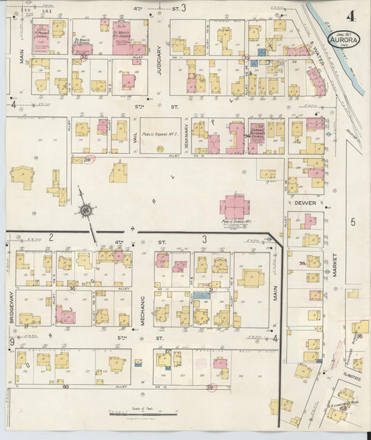 Sanborn Fire Insurance Map from Aurora, Dearborn County, Indiana (1935), Sheet #0004 - Historic Sanborn Fire Insurance Map Print, vintage old map wall art, antique decor, genealogy gift, Indiana Indiana map