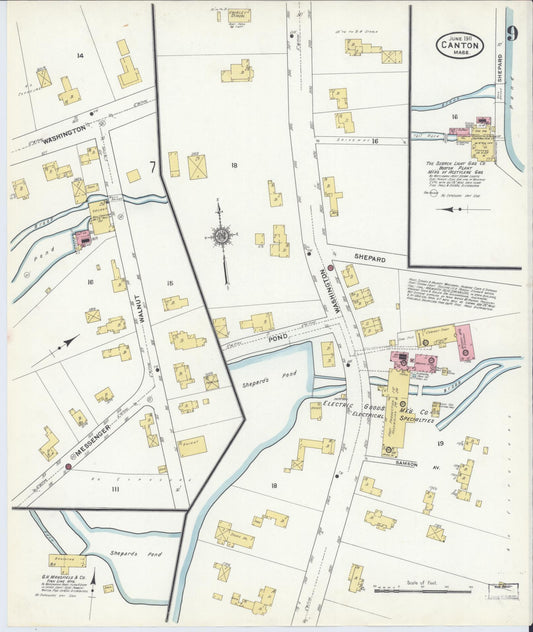 Sanborn Fire Insurance Map from Canton, Norfolk County, Massachusetts (1911), Sheet #0009 - Historic Sanborn Fire Insurance Map Print, vintage old map wall art, antique decor, genealogy gift, Massachusetts Massachusetts map
