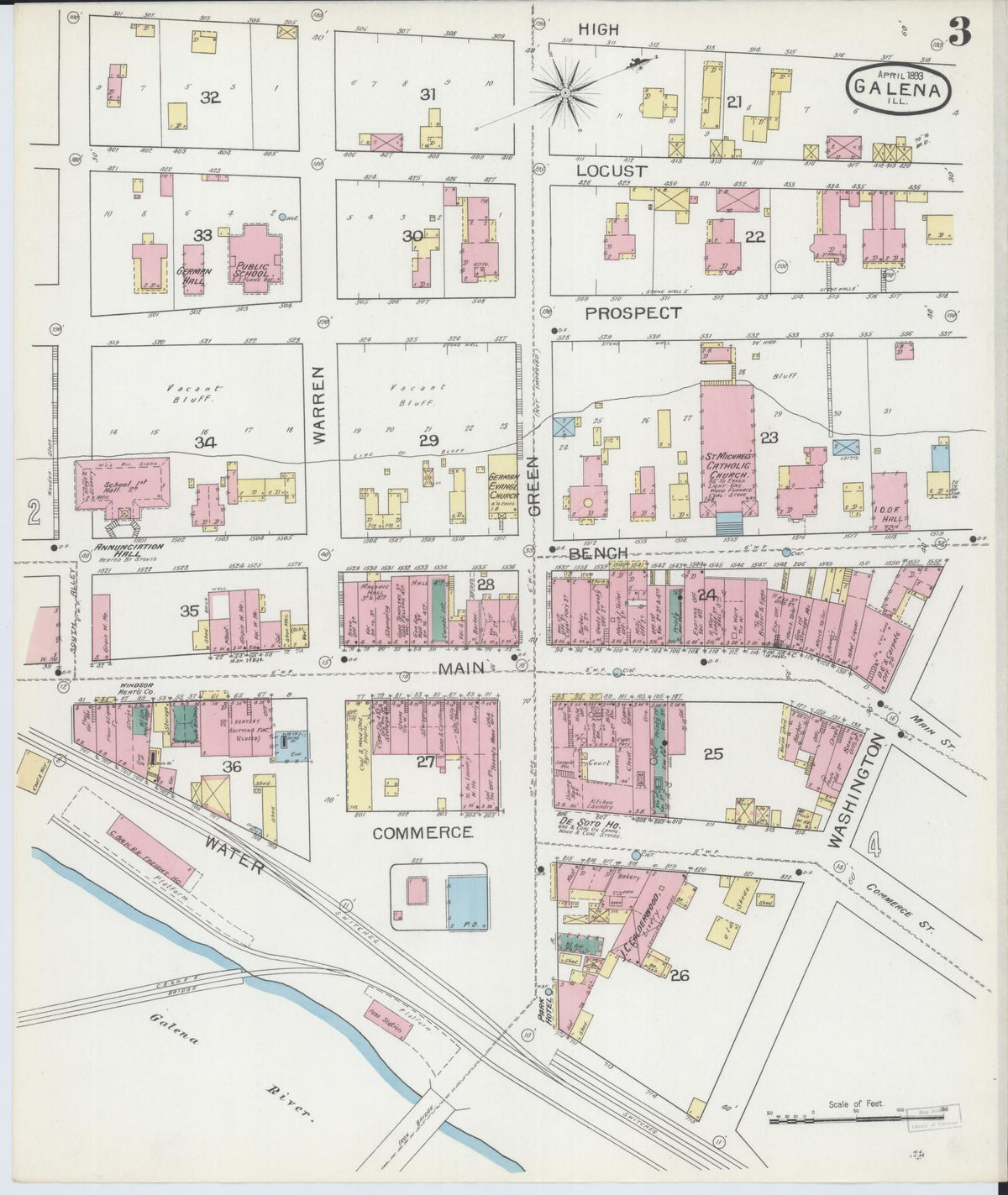 Sanborn Fire Insurance Map from Galena, Jo Daviess County, Illinois (1893), Sheet #0003 - Historic Sanborn Fire Insurance Map Print, vintage old map wall art, antique decor, genealogy gift, Illinois Illinois map