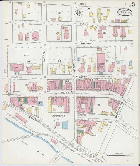 Sanborn Fire Insurance Map from Galena, Jo Daviess County, Illinois (1893), Sheet #0003 - Historic Sanborn Fire Insurance Map Print, vintage old map wall art, antique decor, genealogy gift, Illinois Illinois map