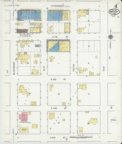 Sanborn Fire Insurance Map from Brady, McCulloch County, Texas (1921), Sheet #0004 - Historic Sanborn Fire Insurance Map Print, vintage old map wall art, antique decor, genealogy gift, Texas Texas map