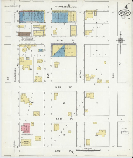 Sanborn Fire Insurance Map from Brady, McCulloch County, Texas (1921), Sheet #0004 - Historic Sanborn Fire Insurance Map Print, vintage old map wall art, antique decor, genealogy gift, Texas Texas map