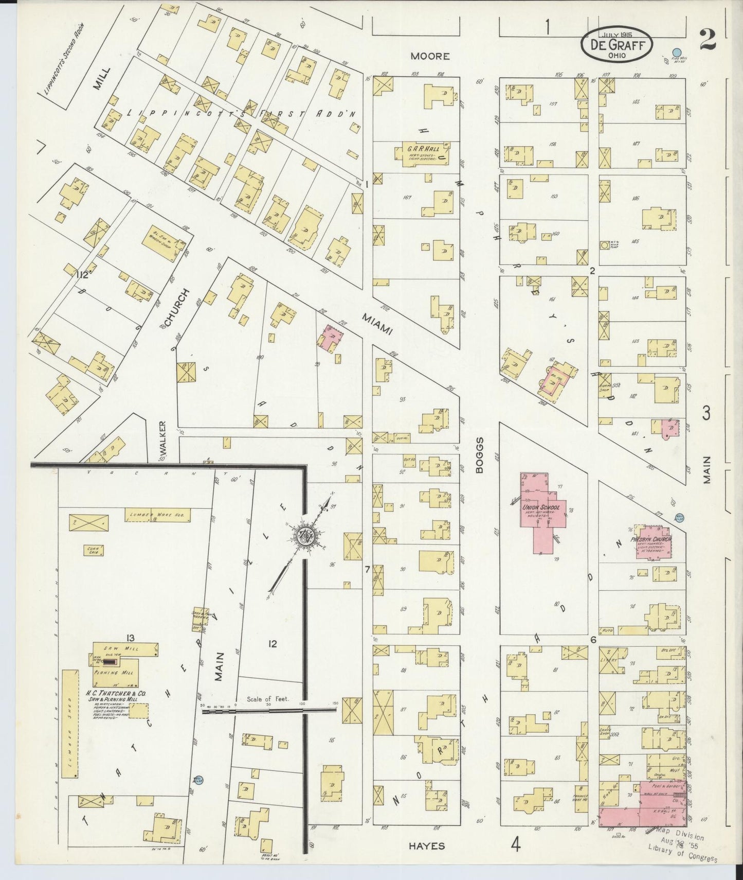 Sanborn Fire Insurance Map from Degraff, Logan County, Ohio (1915), Sheet #0002 - Historic Sanborn Fire Insurance Map Print, vintage old map wall art, antique decor, genealogy gift, Ohio Ohio map
