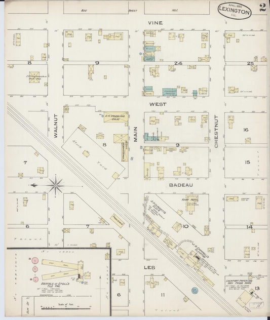 Sanborn Fire Insurance Map from Lexington, McLean County, Illinois (1885), Sheet #0002 - Historic Sanborn Fire Insurance Map Print, vintage old map wall art, antique decor, genealogy gift, Illinois Illinois map