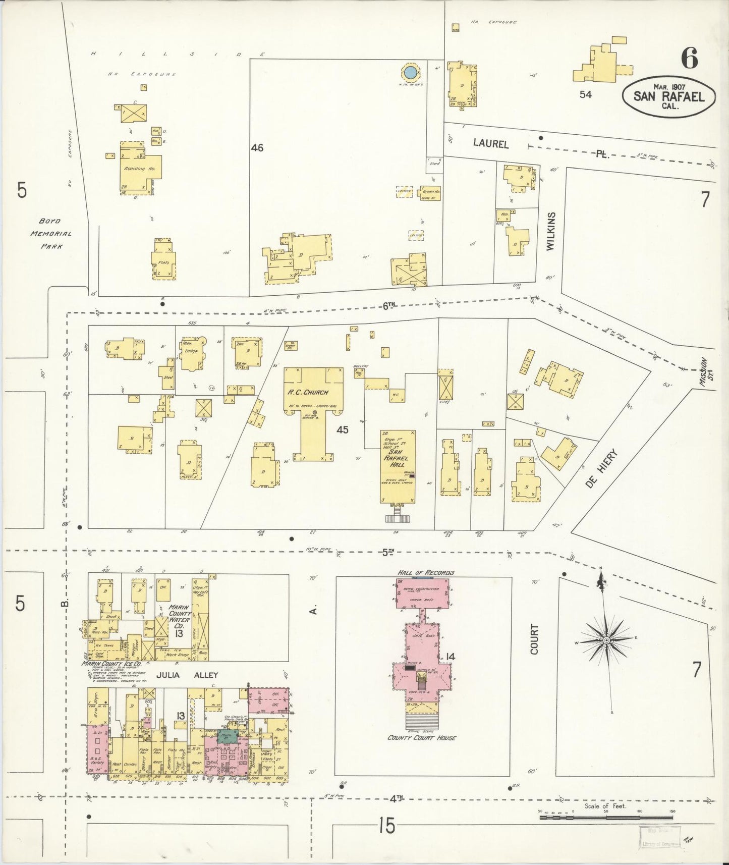 Sanborn Fire Insurance Map from San Rafael, Marin County, California (1907), Sheet #0006 - Complete Map Set gallery image, historic Sanborn map, vintage wall art, California California