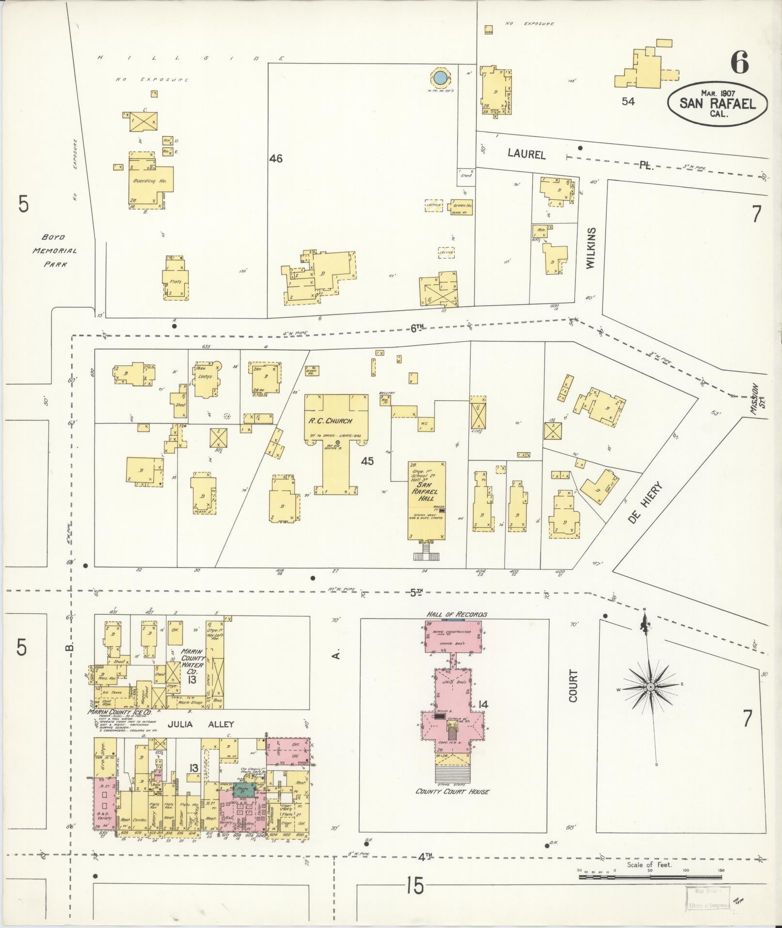 Sanborn Fire Insurance Map from San Rafael, Marin County, California (1907), Sheet #0006 - Complete Map Set gallery image, historic Sanborn map, vintage wall art, California California