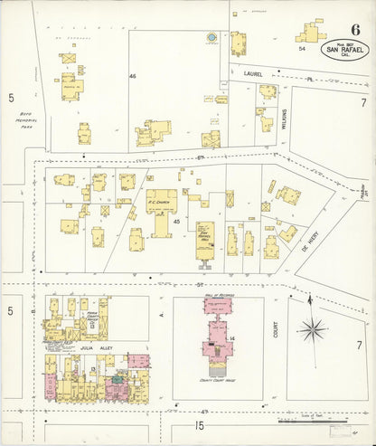 Sanborn Fire Insurance Map from San Rafael, Marin County, California (1907), Sheet #0006 - Complete Map Set gallery image, historic Sanborn map, vintage wall art, California California