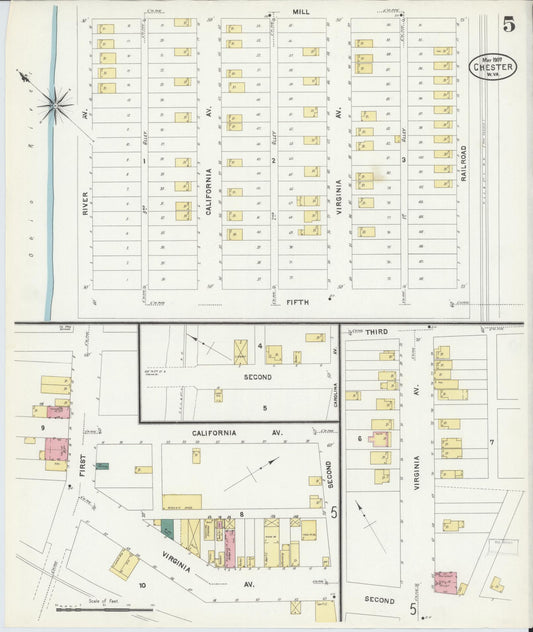 Sanborn Fire Insurance Map from Chester, Hancock County, West Virginia (1907), Sheet #0005 - Historic Sanborn Fire Insurance Map Print, vintage old map wall art, antique decor, genealogy gift, West Virginia West Virginia map