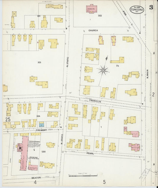 Sanborn Fire Insurance Map from Concord, Merrimack County, New Hampshire (1899), Sheet #0003 - Historic Sanborn Fire Insurance Map Print, vintage old map wall art, antique decor, genealogy gift, New Hampshire New Hampshire map