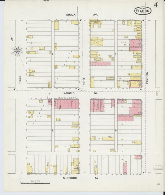 Sanborn Fire Insurance Map from Pierre, Hughes County, South Dakota (1892), Sheet #0004 - Historic Sanborn Fire Insurance Map Print, vintage old map wall art, antique decor, genealogy gift, South Dakota South Dakota map